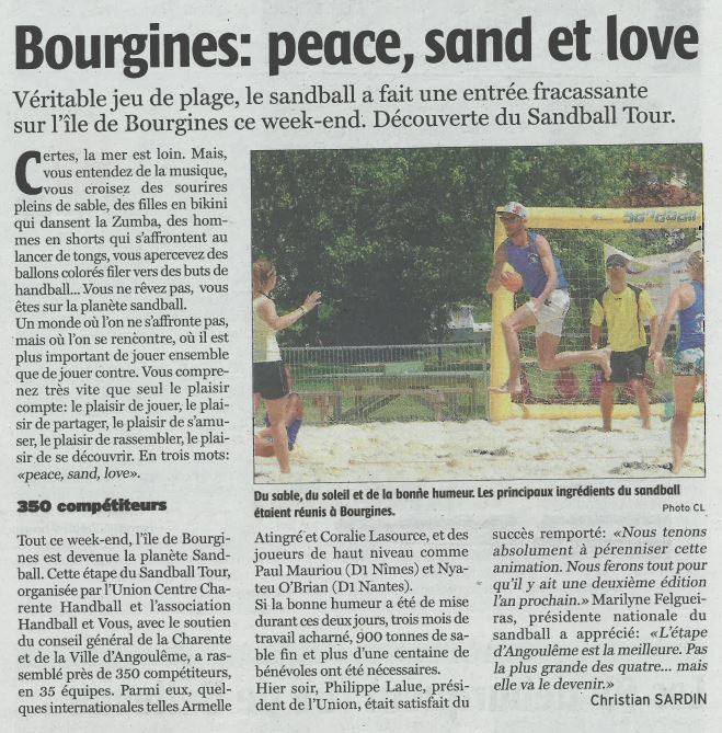 La presse parle du passage du Sandball Tour 2014 à Angoulême