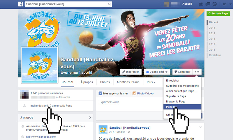 Objectif 2000 « J’aime » pour la page Facebook du Sandball